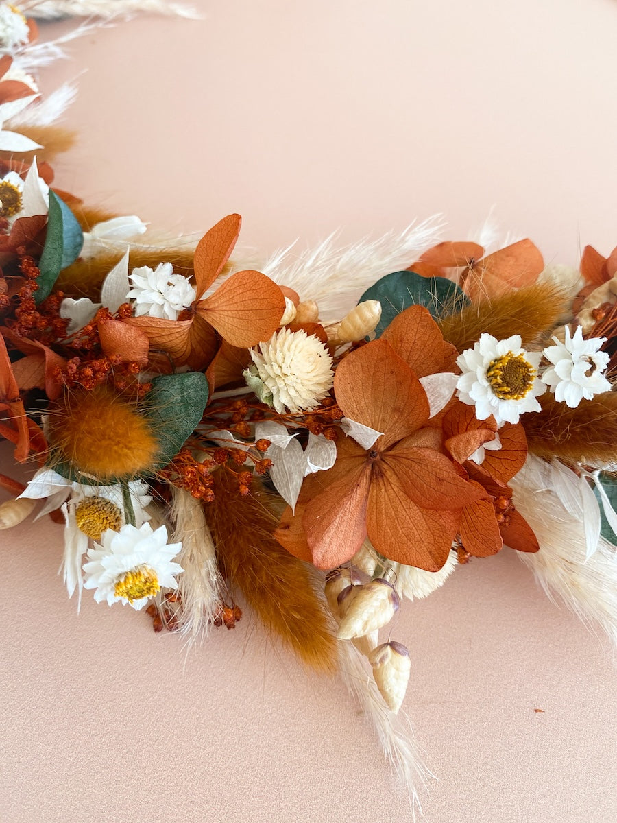 Couronne De Fleurs Séchées 30cm - Herbe Queue De Lapin Et Gypsophile, Décoration Automne, Porte D'entrée, Mariage, Thanksgiving