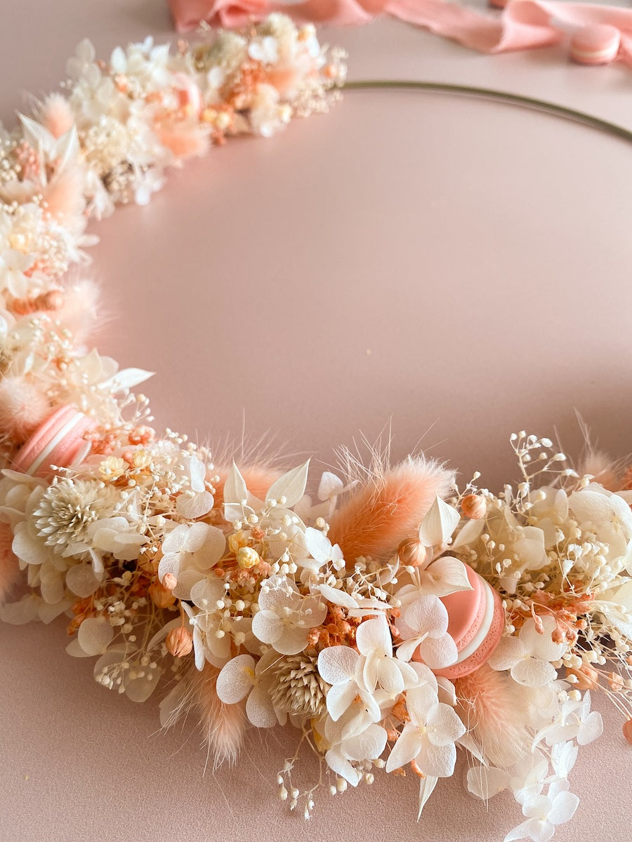 Couronne de fleurs séchées macarons Peach