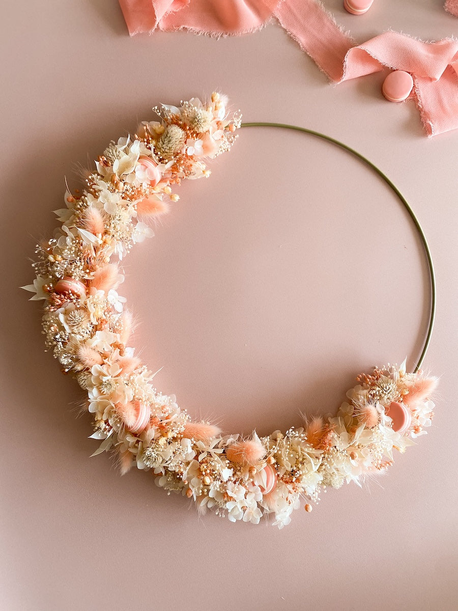 Couronne de fleurs séchées macarons Peach